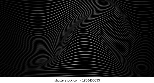 Resumen de fondo ondulado para diseño digital, científico o tecnológico. Ondas 3D sobre fondo negro. Líneas onduladas curvadas. Ilustración vectorial. EPS 10.