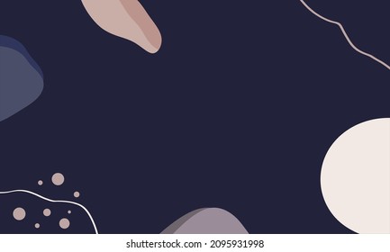 Abstract wavy background of doodle shapes, lines on dark blue background with blank space in center for text.