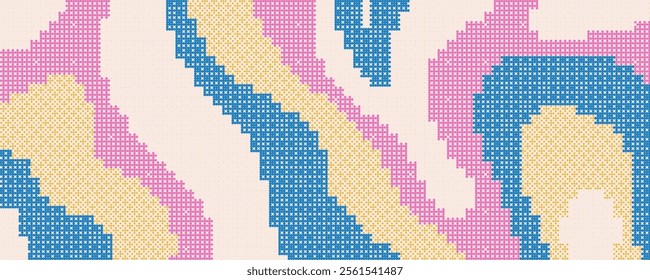 Abstract wavy background with dots, geometric dotted pattern, embroidery style. Design for clothes, fabric, background, wallpaper, packaging, batik. Vector illustration.