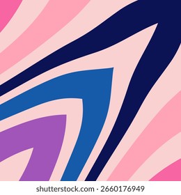 Abstract wavy background featuring curved stripes in pink, purple, blue, and navy tones.