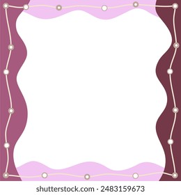 Abstract wavy background. Frame or border. Empty space. Hand drawn various shapes and doodle objects. Modern trendy vector illustrations. Pastel pink and violet colors.