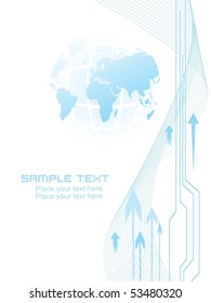 abstract wavy background with globe, arrowhead