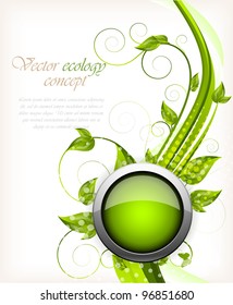 Abstract wavy background with green leaves and button