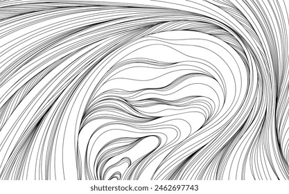 Abstract wavy background hand drawn. Monochrome hair design. Smoke illustration.