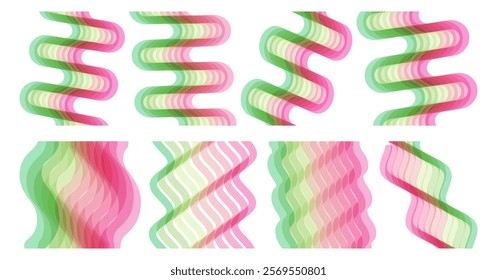 Abstract wavy background made of many overlapping stripes and with dynamic effect. Modern screen design for mobile app and website. 3D vector illustration for brochure, banner, flyer or presentation.
