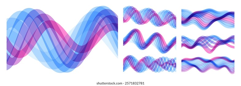 Abstract wavy background made of many overlapping stripes and with dynamic effect. Modern screen design for mobile app and website. 3D vector illustration for brochure, banner, flyer or presentation.
