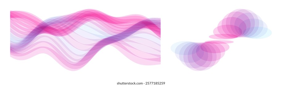 Abstract wavy background made of many overlapping stripes and with dynamic effect. Modern screen design for mobile app and website. 3D vector illustration for brochure, banner, flyer or presentation.