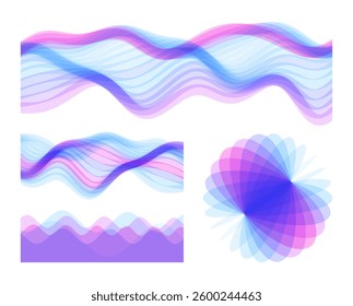 Abstract wavy background made of many overlapping stripes and with dynamic effect. Ocean seascape. Sea surface. Realistic landscape with waves. Sphere. 3D vector for brochure, flyer or presentation.