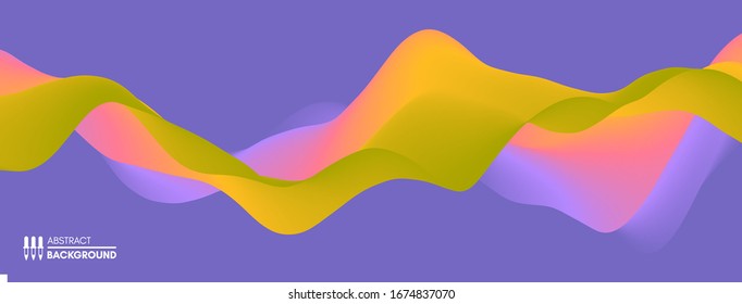 Abstract wavy background with modern gradient colors. Trendy liquid design. Motion sound wave. Vector illustration for banners, flyers and presentation.