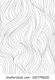 Abstract wavy background. Monochrome pattern with waves or hair. Black and white vector illustration. Can be used for coloring book, prints.