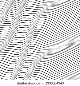 Abstract wavy background, optical art, opart striped. Vector waves, geometry ripple line stripes