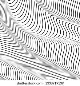 Abstract wavy background, optical art, opart striped. Vector waves, geometry ripple line stripes