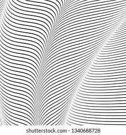 Abstract wavy background, optical art, opart striped. Vector waves, geometry ripple line stripes