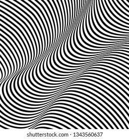 Abstract wavy background, optical art, opart striped. Vector waves, geometry ripple line stripes