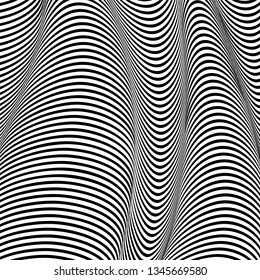 Abstract wavy background, optical art, opart striped. Vector waves, geometry ripple line stripes