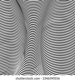 Abstract wavy background, optical art, opart striped. Vector waves, geometry ripple line stripes