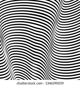 Abstract wavy background, optical art, opart striped. Vector waves, geometry ripple line stripes