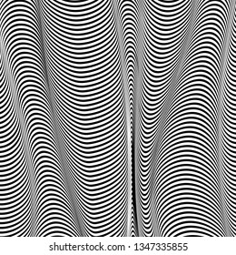 Abstract wavy background, optical art, opart striped. Vector waves, geometry ripple line stripes