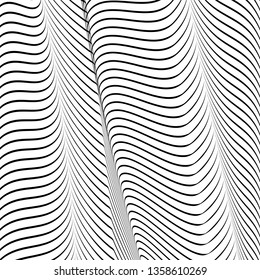 Abstract wavy background, optical art, opart striped. Vector waves, geometry ripple line stripes