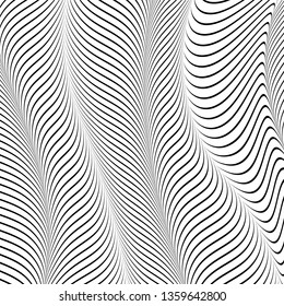 Abstract wavy background, optical art, opart striped. Vector waves, geometry ripple line stripes