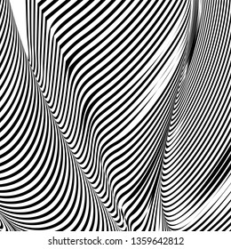 Abstract wavy background, optical art, opart striped. Vector waves, geometry ripple line stripes