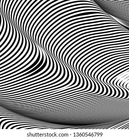 Abstract wavy background, optical art, opart striped. Vector waves, geometry ripple line stripes