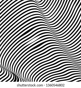 Abstract wavy background, optical art, opart striped. Vector waves, geometry ripple line stripes