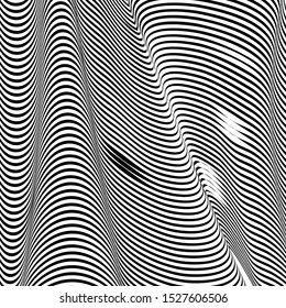 Abstract wavy background, optical art, opart striped. Vector waves, geometry ripple line stripes