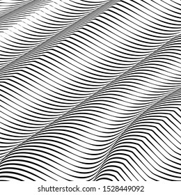 Abstract wavy background, optical art, opart striped. Vector waves, geometry ripple line stripes