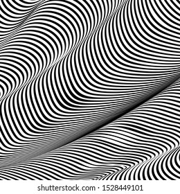 Abstract wavy background, optical art, opart striped. Vector waves, geometry ripple line stripes