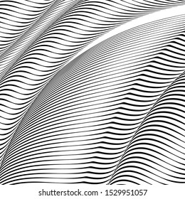 Abstract wavy background, optical art, opart striped. Vector waves, geometry ripple line stripes