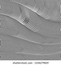 Abstract wavy background, optical art, opart striped. Vector waves, geometry ripple line stripes