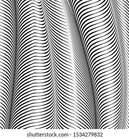 Abstract wavy background, optical art, opart striped. Vector waves, geometry ripple line stripes