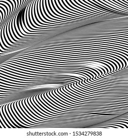 Abstract wavy background, optical art, opart striped. Vector waves, geometry ripple line stripes