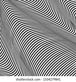 Abstract wavy background, optical art, opart striped. Vector waves, geometry ripple line stripes