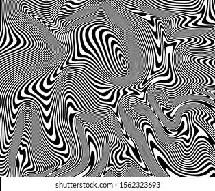 Abstract wavy background. Optical illusion motion striped 3d effect. Marble monochrome texture. Vector, EPS 10