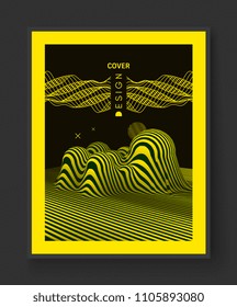 Abstract wavy background. Pattern with optical illusion. Textbook, booklet or brochure mockup. Cover design template. Futuristic vector illustration. 