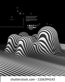 Abstract wavy background. Pattern with optical illusion. Textbook, booklet or brochure mockup. Cover design template. Futuristic vector illustration. 