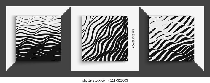 Abstract wavy background. Pattern with optical illusion. Textbook, booklet or brochure mockup. Cover design template. Futuristic vector illustration. 