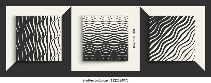Abstract wavy background. Pattern with optical illusion. Textbook, booklet or brochure mockup. Cover design template. Futuristic vector illustration. 