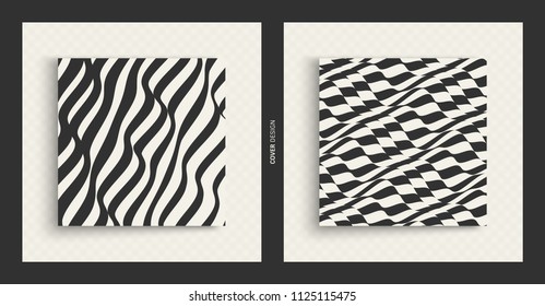 Abstract wavy background. Pattern with optical illusion. Textbook, booklet or brochure mockup. Cover design template. Futuristic vector illustration. 