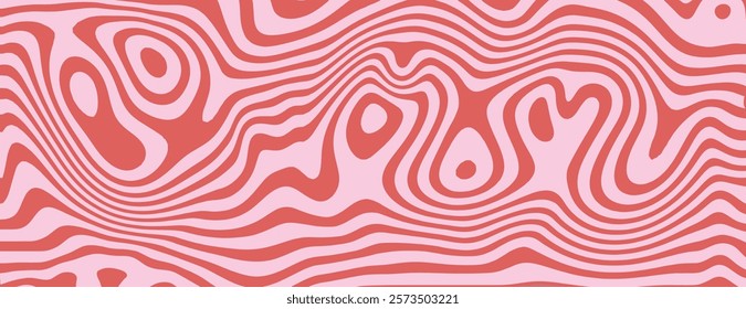 Abstract wavy background with pink and red colors. The background features a smooth, flowing texture with pink and red patterns. Psychedelic pattern background vector. Pink background.