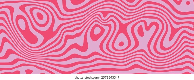 Abstract wavy background with pink and red colors. The background features pink and red swirls creating a dynamic, flowing texture. Psychedelic pattern background vector. Pink background.