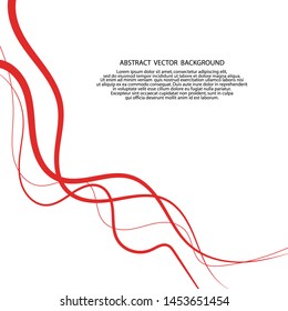 Abstract wavy background. Red lines on a white  background