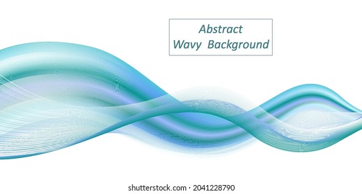 Abstract wavy background, sea water blue and teal twisted waves. Undulate dynamic curve swirl isolated. Modern trendy design for banner or poster. Smooth colr flow. Vector illustration