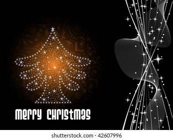 abstract wavy background with shiny star pattern xmas tree