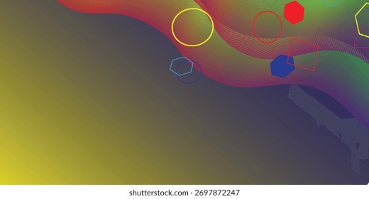 Fundo ondulado abstrato com quadrados, círculos e hexágonos empilhados. Modelo de design vetorial para folhetos, revistas, cartazes, apresentações e portfólios.