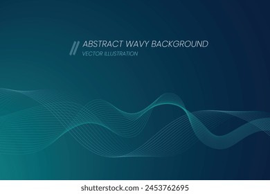 Abstract wavy background, teal gradients, multicolor, technology, backdrop, abstract, background, movement, wallpaper, flowing, liquid, fluid, vibrant, wavy gradient lines. Vector illustration.