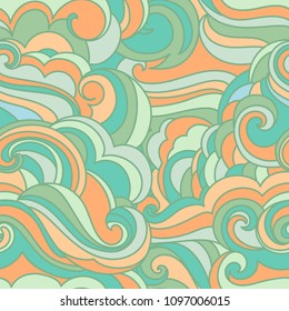 Abstract wavy background. Vector surfing waves seamless pattern. Ocean tides wallpaper. Zentangle art.