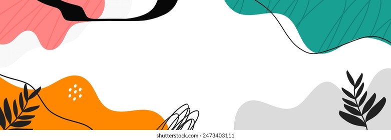 Abstract wavy backgrounds. Hand drawn various shapes and doodle objects. Contemporary organic modern trendy vector illustrations. Every background is isolated. Pastel colors